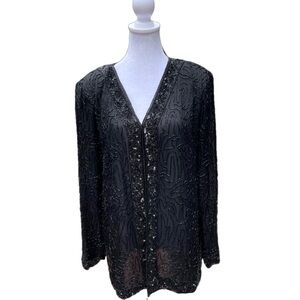 Vintage Black Beaded Sequin Jacket Size M Art Deco Evening